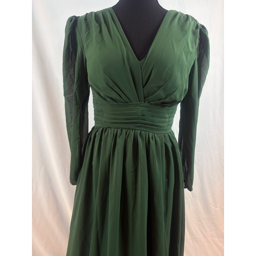 VNAIX‎ Forest Green V-Neck Long Sleeve Chiffon Formal Evening Gown Size 2